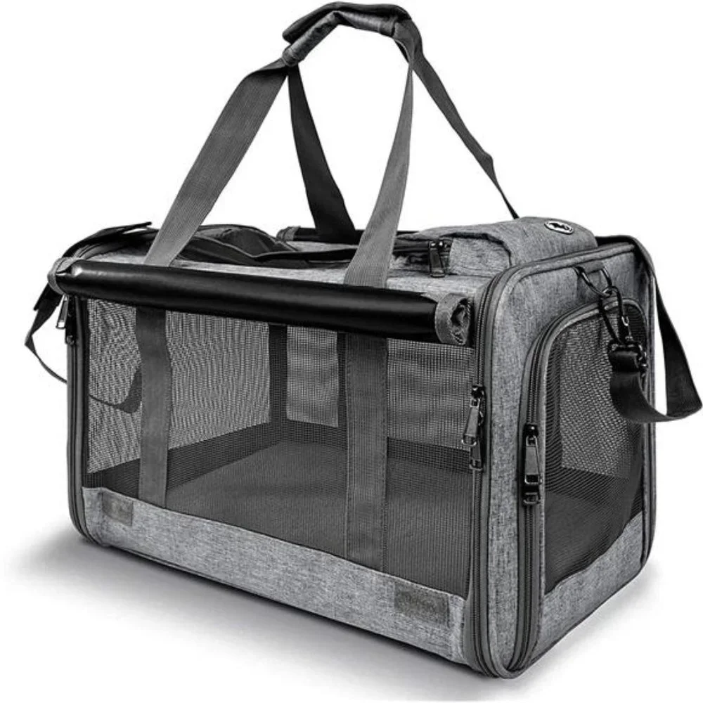 Pet Carrier for Large Cats Washable Dog Carrier Privacy Protection, Gray